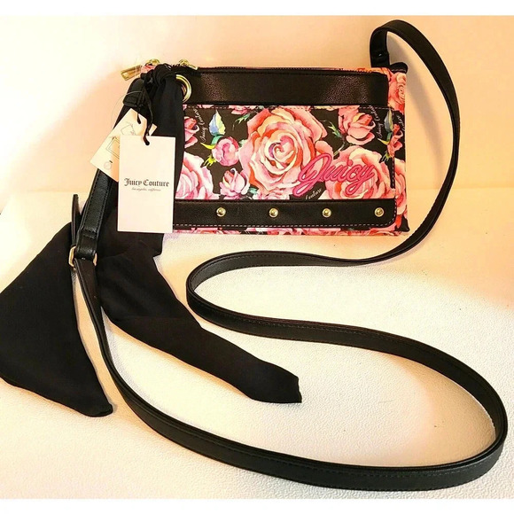 JUICY COUTURE IN BLOOM FLORAL CROSSBODY BAG PURSE WITH POUCH & SCARF NWT - Picture 1 of 8